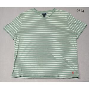 Polo Ralph Lauren 2XL Green & White Striped Comfort Stretch Short Sleeve V-Neck